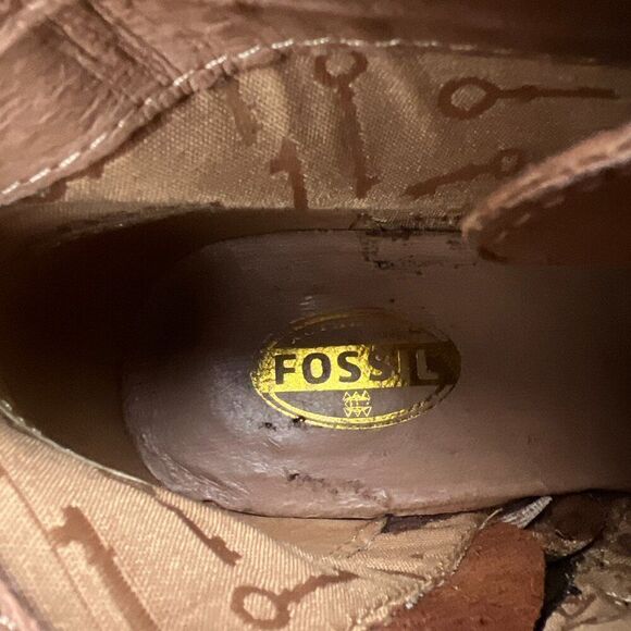 Fossil Wedge Heel Boots Womens 8.5 Brown Leather Ankle Booties Lace Up Shoes - Picture 8 of 10